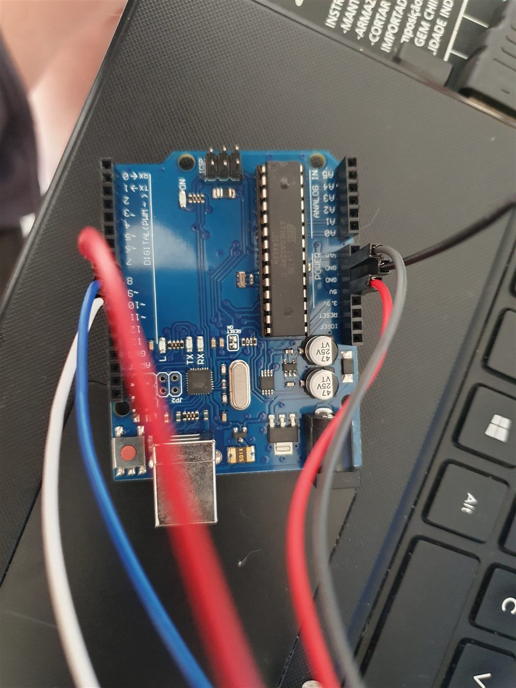 Jumpers ligados nos pinos do Arduino, montagem sem solda e sem protoboard